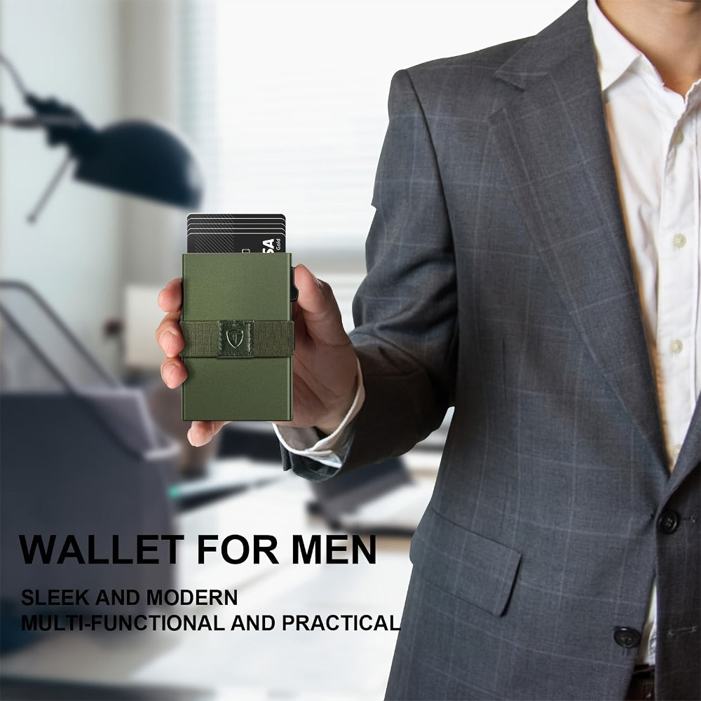 [RFID Blocking Metal Wallet] Card Wallet for 12 Cards Paper Money RFID Blocking Metal Card Holder for Men Small Anti Theft Case with Slid Ejector Button Quick Access to Bank Credit Card, Aluminum