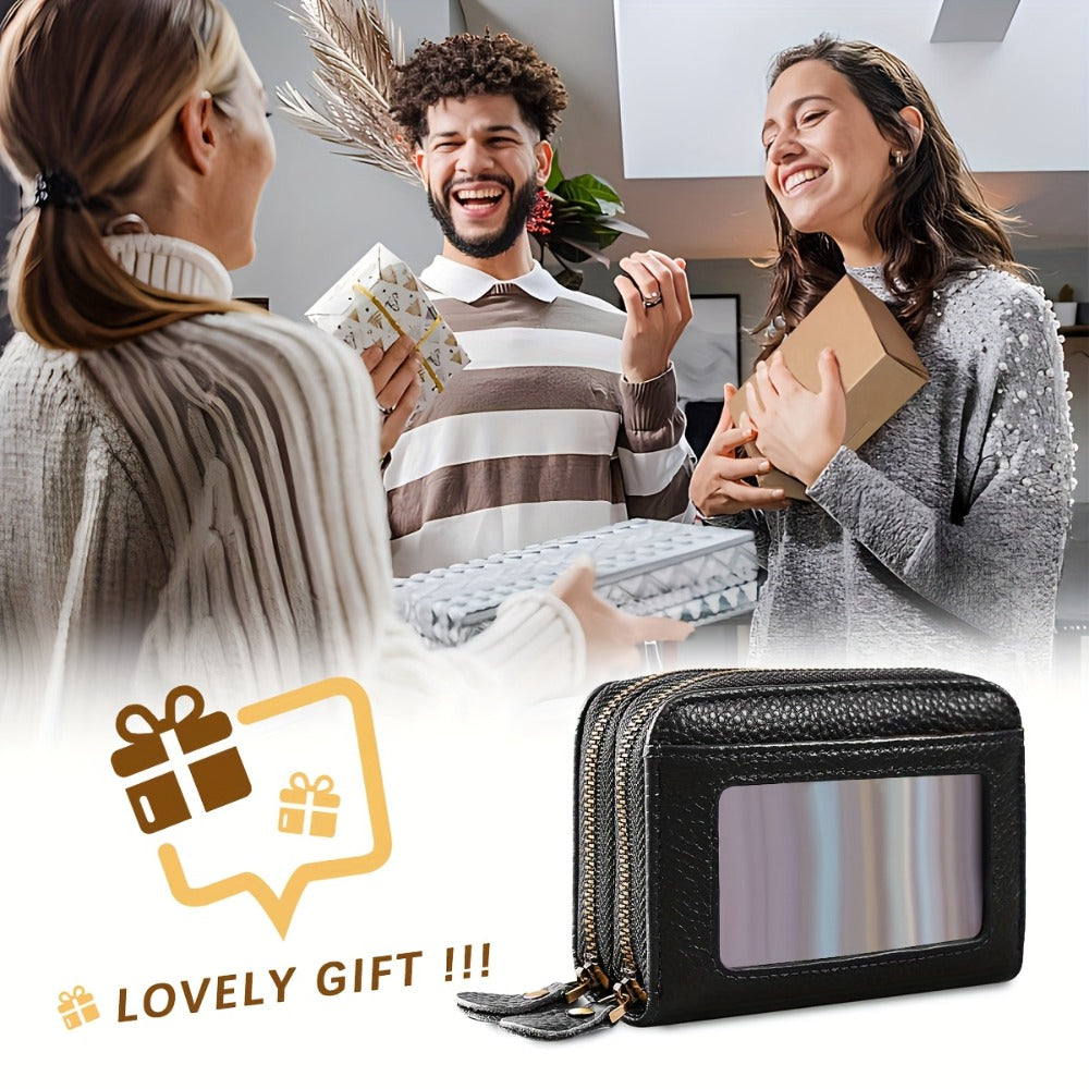 1pc Small Genuine Leather Wallet, Anti Theft Brush Protection Top Layer Cowhide Credit Card Holder, Coin Pouch Bags Gift