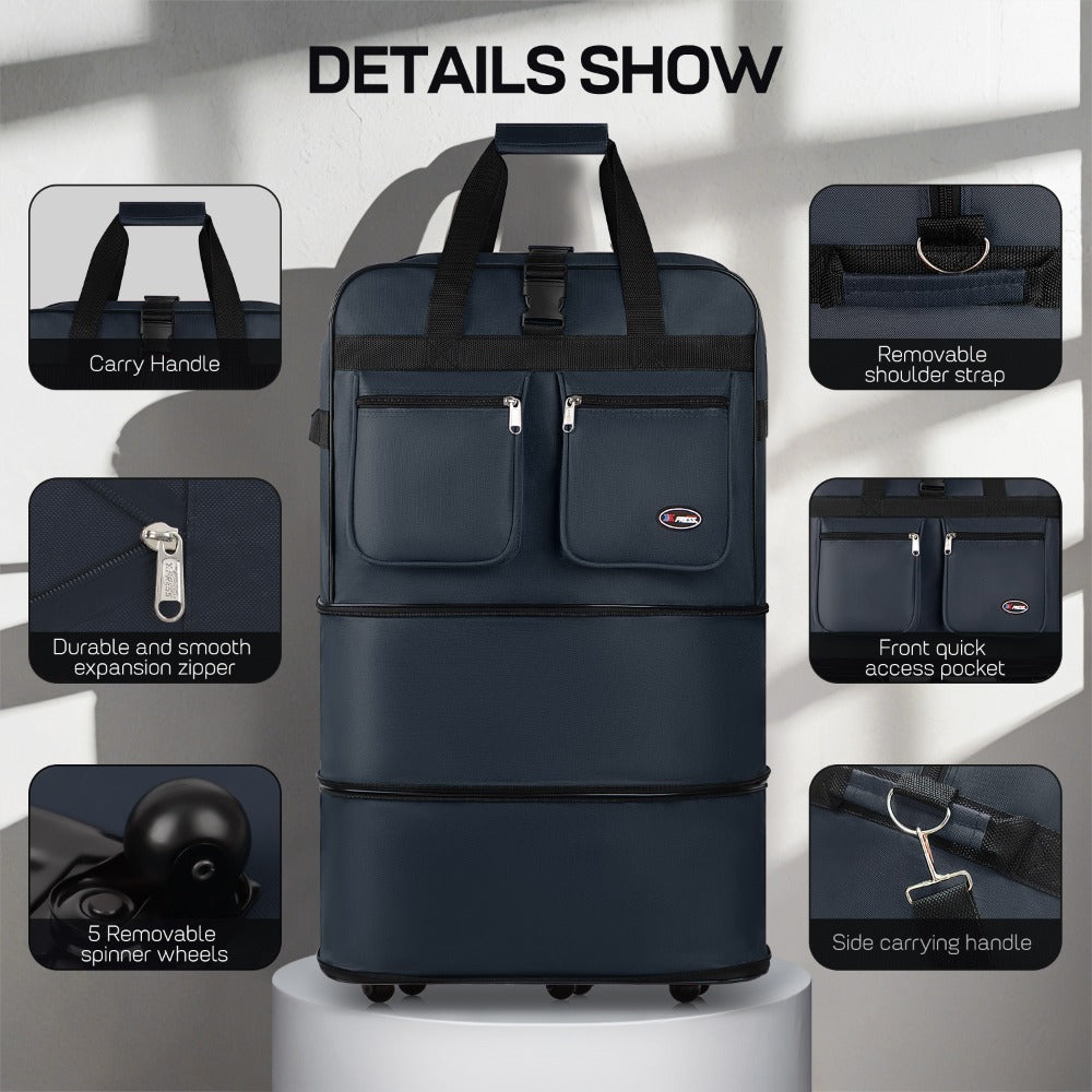 Multi-Functional Expandable Foldable Luggage with Spinner Wheels & Removable Strap,Water-repellent Collapsible Rolling Suitcase,Large Capacity Travel Bag for Home Storage,Moving,Trip, Outdoor Sport - 30in 36in 40in - Red/Navy/Black