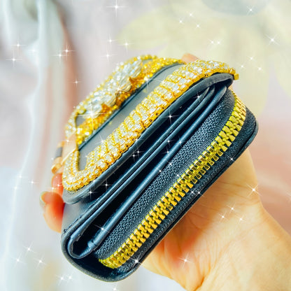 Handmade Luxury Vintage Women'S Wallet with Heavy Rhinestone Embellishment - Large Capacity Cash And Card Holder, Snap Closure, for Weddings, Parties, Everyday Use - Sparkling Rhinestone Treasure Chest Handbag Wallet
