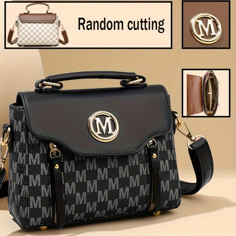 New Fashionable Elegant Women's Shoulder Bag with 'M' Design, Zipper Closure, Detachable Adjustable Strap, Suitable for Daily Travel And Shopping Randomly Cut Letters