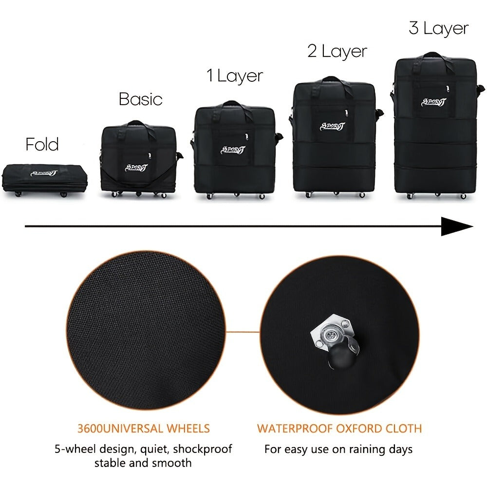 32in 42in Expandable Folding Luggage Bag Suitcase Collapsible Rolling Travel Duffel Bag for Men Women Suitcase with 5 Wheels Black