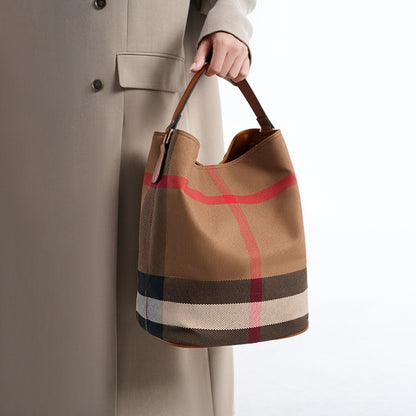 [Retro Bucket Bag] Plaid Bucket Bag, Retro And Durable, Suitable for Daily Storage, Commuting And Shopping, a Practical Gift