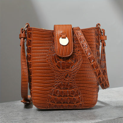 Crocodile Embossed Women's Synthetic Leather Satchel Purse- Elegant Women's Crossbody Bag with Secure Zip Closure & Durable Polyester Lining