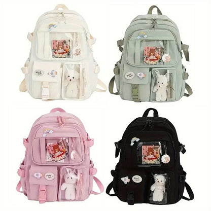 Kawaii Backpack - Cute Aesthetic Plush Pendant Pin Accessories, Large Capacity Laptop Backpack for Women - For School & Everyday Use - Perfect Gift for Teens & Students