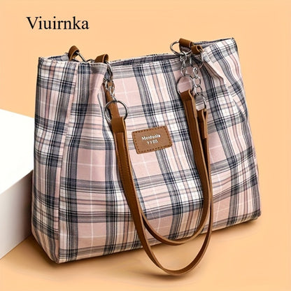 Ladies' Fashion Plaid Handbag & Oversized Tote: Spacious Work, School Shoulder Bag with Chic Style and Ample Capacity for Daily Essentials