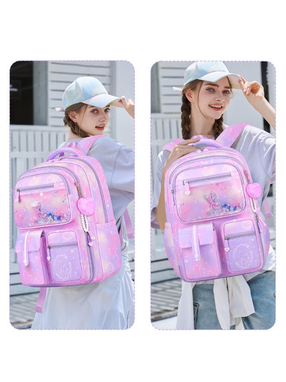 2pcs Bxboat Large Capacity Girls' Backpack with Lunch Box Pocket & 15.6" Laptop Compartment - Cute Bowknot Design, Multiple Pockets, Durable Fabric School Backpack for Teen Girls, Travel & Outdoor (Pink & Blue), Girls' Backpack, for Teenager