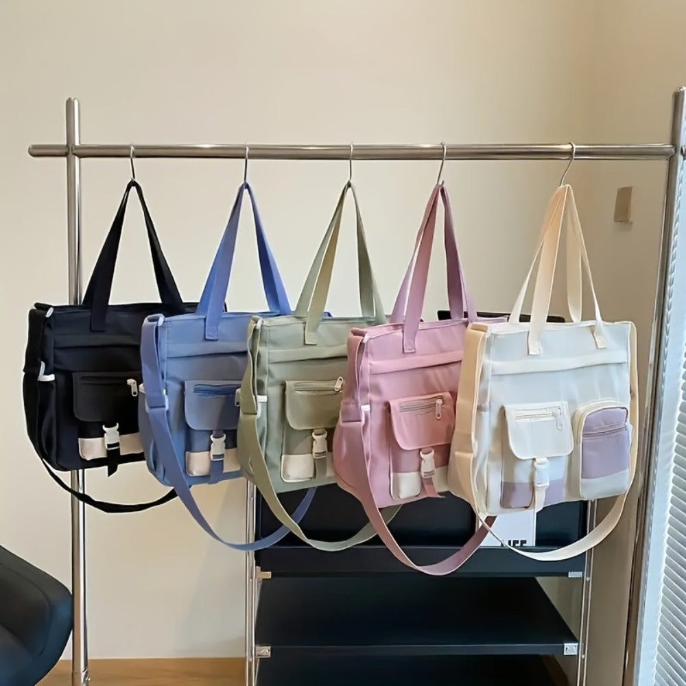 Artistic Girl Large Capacity Shoulder Bag, Versatile Student Contrast Color Messenger Bag, Portable Canvas Bag