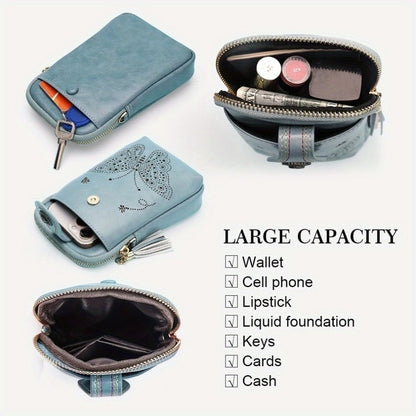 Small Crossbody Bags For Women | Lightweight Mini Cute Cell Phone Purse With Tassel Shining Butterfly, Zipper Closure, Lining, Animal Print For Mom Gift Essential