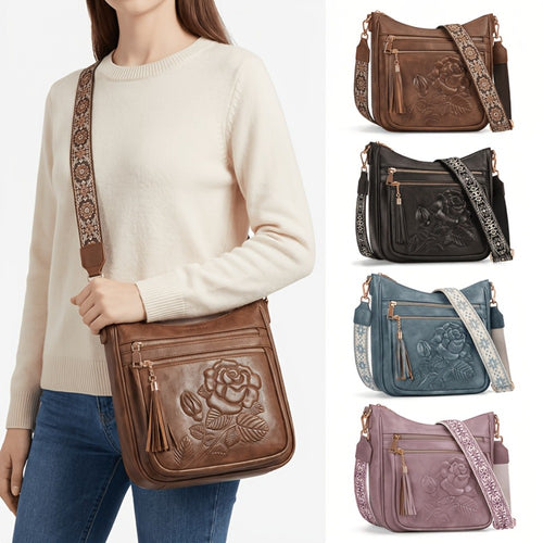 YOVIEE Crossbody Bags for Women, Medium Fashion Crossbody Purse, Ladies Versatile Handbag, Daily Shoulder Bag, Delicate Cutout Floral Motif, Roomy Storage, Ideal for Business Trips And Office Daily