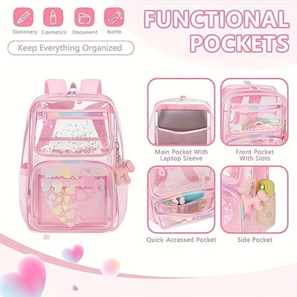 Transparent Waterproof Backpack Computer Bag School Transparent Casual Backpack PVC Transparent School Bag Suitable for Girls Stadium Pass Clear Backpack,