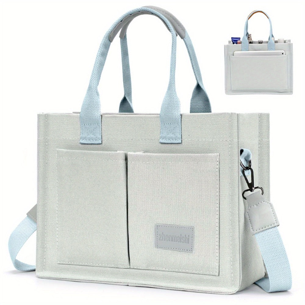 Women's Tote Bag with Zipper Closure, Large Capacity & Individual Compartments, Detachable Strap & Bottom, Vibrant Flower Print Multi-Purpose for Travel, Work, College, Shopping Ideal Gift (White, Pink, Gray, Blue, Brown), Versatile Carryall