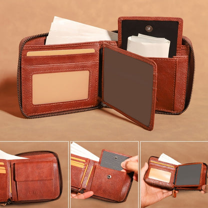 Men'S Genuine Leather Zipper Wallet RFID Secure Large Capacity Double Fold Multi-Card Top Layer Leather Wallets for Men And Coin Purse Christmas Father'S Day/Valentine'S Day/Anniversary Gift The Set Includes a Greeting Card