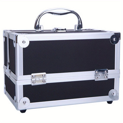 Aluminum Makeup Case - Train Case Jewelry Box Cosmetic Organizer with Mirror & Trays, Handheld Makeup Case with Handle