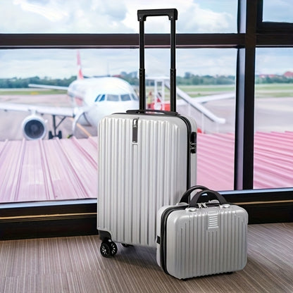 2pcs Luggage Set, 20-Inch Carry-On + 14-Inch Makeup Case, Hardshell Trolley Suitcase with Hooks And TSA Lock & Spinner Wheels, for Business Trips And Vacations. Rose Golden/Silvery/Deep Blue