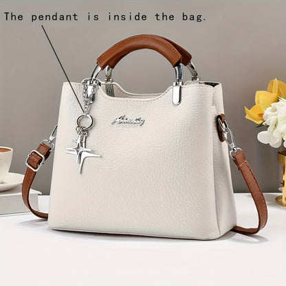 A Solid Color PU Women'S Handbag That Can Be Slung Over, Carried by Hand, Fashionable for Work And Commuting, with Detachable And Adjustable Shoulder Straps, And A Choice of Gifts