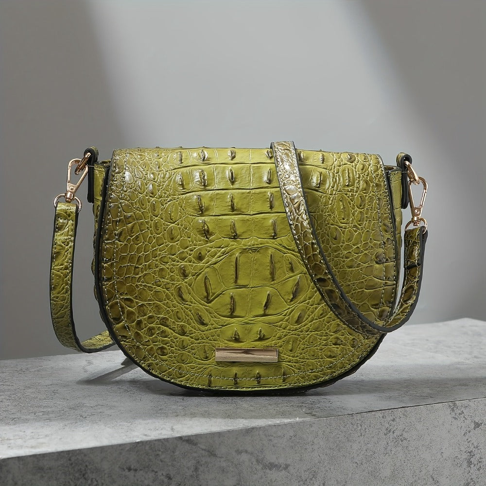 New Fashionable And Elegant Crossbody Small Bag Crocodile Pattern Faux Leather Women'S Crossbody Bag, Safety Flap Small Bag Semi-Circular Women'S Bag Daily Commuter Versatile Women'S Bag Detachable Shoulder Strap