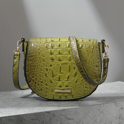 New Fashionable And Elegant Crossbody Small Bag Crocodile Pattern Faux Leather Women'S Crossbody Bag, Safety Flap Small Bag Semi-Circular Women'S Bag Daily Commuter Versatile Women'S Bag Detachable Shoulder Strap