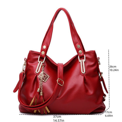 PU Stylish Spacious Women'S Tote, Soft Shoulder Bag, Crossbody Bag with Tassel Accents, Multiple Pocket Design, Ideal for Dates, Shopping, And Commuting