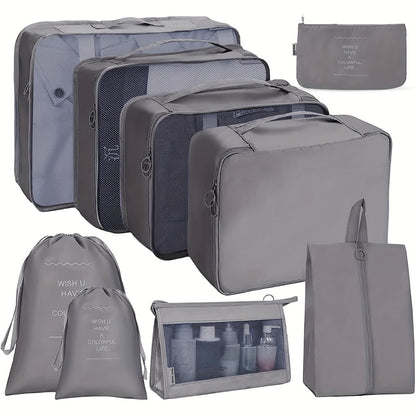 9pcs Portable Travel Storage Bag Set - Organize Your Clothing, Shoes, And Underwear with Ease - Perfect for Luggage And Suitcase Packing Slogan Graphic Travel Storage Bag Portable with Shoe Toiletry And Laundry Bags School Supplies School Stuff