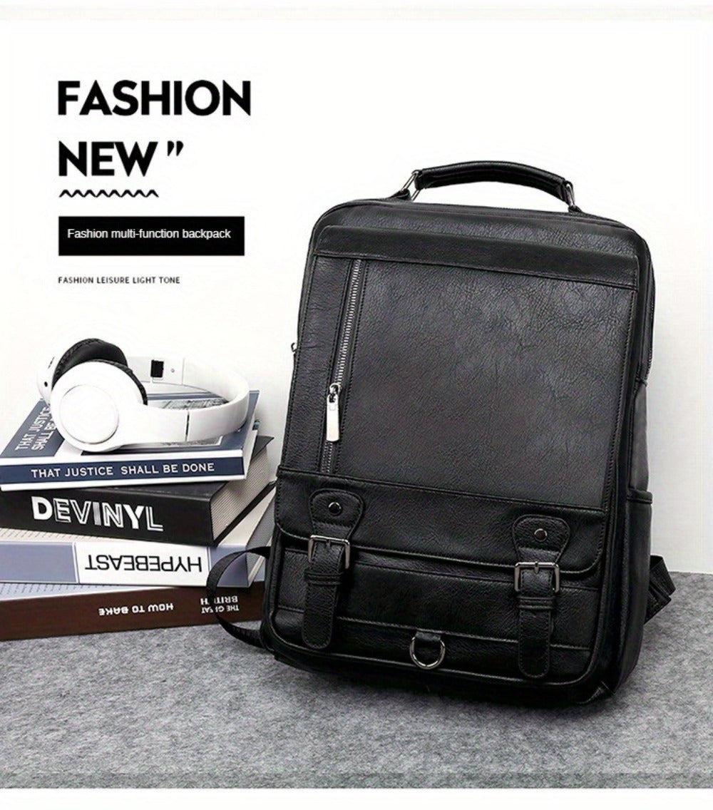 Retro PU Backpack With USB Function, And Stylish Casual Backpack, Suitable For Commuting And Office, Can Accommodate 15.6-inch Laptops