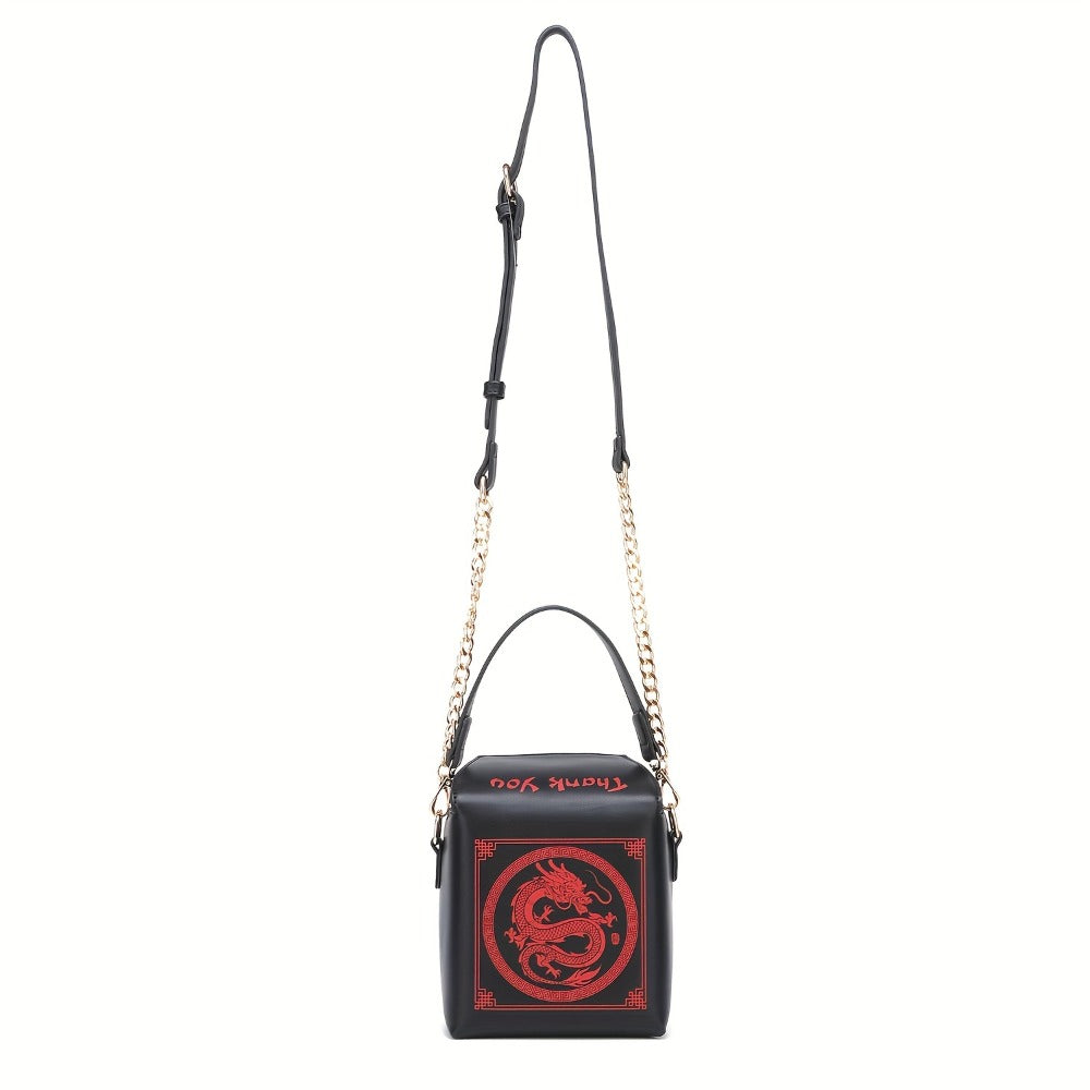 Messenger Loong Shoulder Purse, Chinese Takeout Crossbody Bag for Women, Novelty Dragon Pattern Fun Handbag