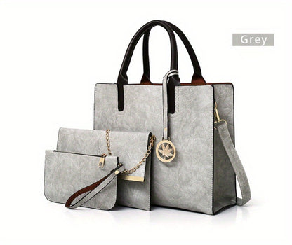 Set of 3 Vintage-Inspired Women'S Bags - Includes a Tote with Chain, a Crossbody Bag, And a Coin Purse