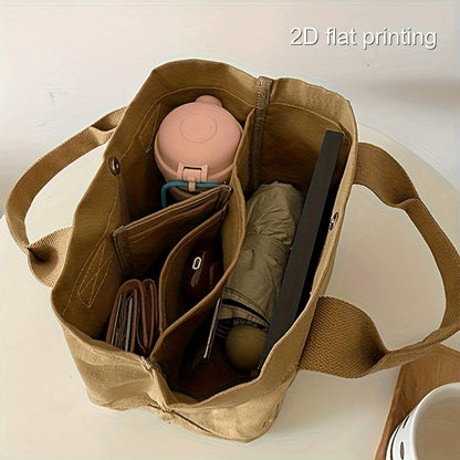 1pc Neutral Large-capacity Tote Bag: Heavy-duty Beige Double-handle Handbag, Spacious Work Bag, Suitable for Commuting, Traveling, Office, School - Simple, Professional, Casual And Multi-functional Handbag, Durable Carry-on Luggage Bag