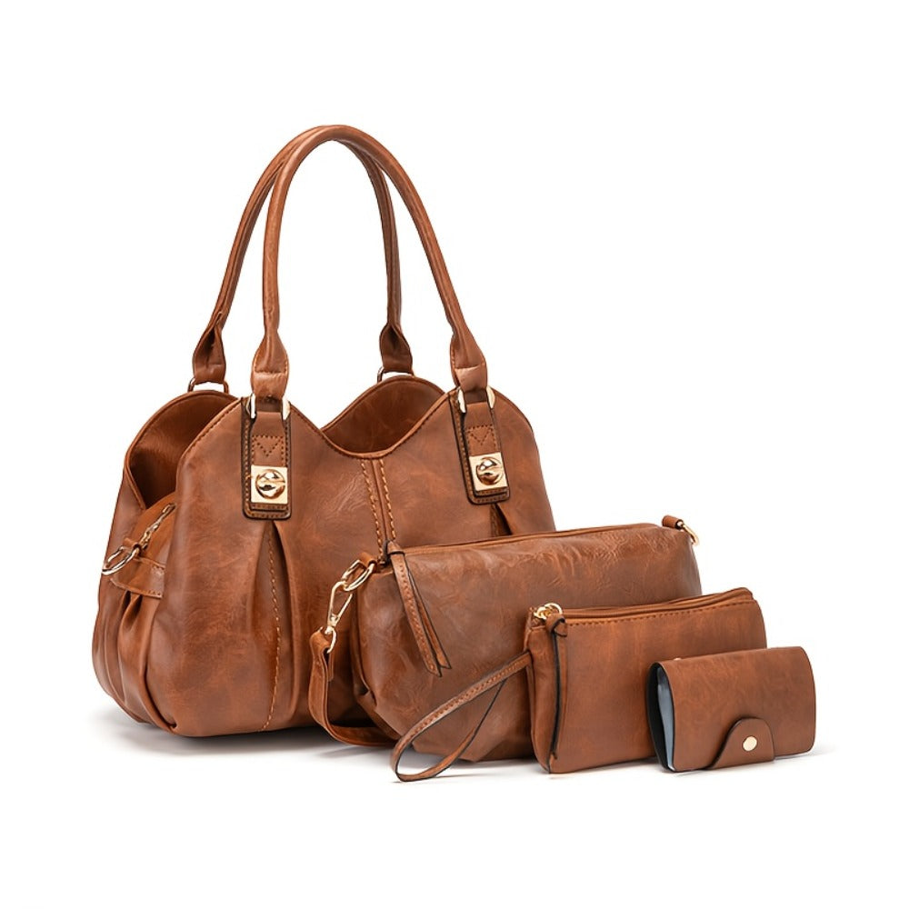 4pcs Vintage Handbag - Large Capacity, Multi-pocket, Women's Casual Tote Shoulder Bag Diagonal Span Bag