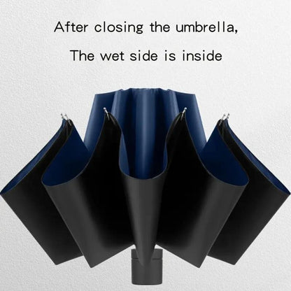 Extra Large Windproof Umbrella with 12-Rib Double-Sided UV Protection - Manual Open, Durable Iron Frame & Silicone Handle, Sleek Black Compact Foldable Design for Family, Outdoor, Commuting Use