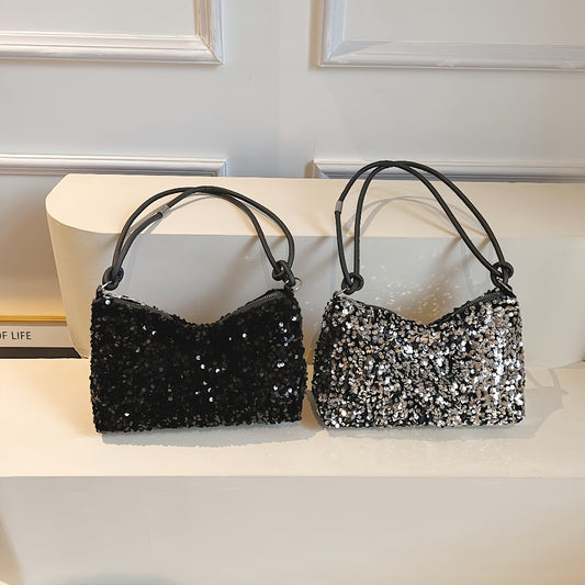 A Stylish And Attractive Sequined Shoulder Bag for Women. This Handbag Features Adjustable Straps And Zippers, Making It Ideal for Weddings, Parties, And Dates. It Has Ample Space for Cosmetics, Phones, And Wallets