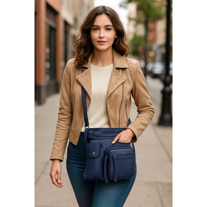 Super Soft Genuine Leather Crossbody Bag with Top Belt Accent – Classic Bronze Hardware