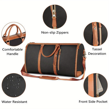 Seyfocnia Extra-Large Rolling Garment Bag With Wheels - Durable PU Fabric Travel Duffel, With YKK Zippers, Shoe Compartment, Detachable Shoulder Strap For Business Trips & Holidays, Travel Bag