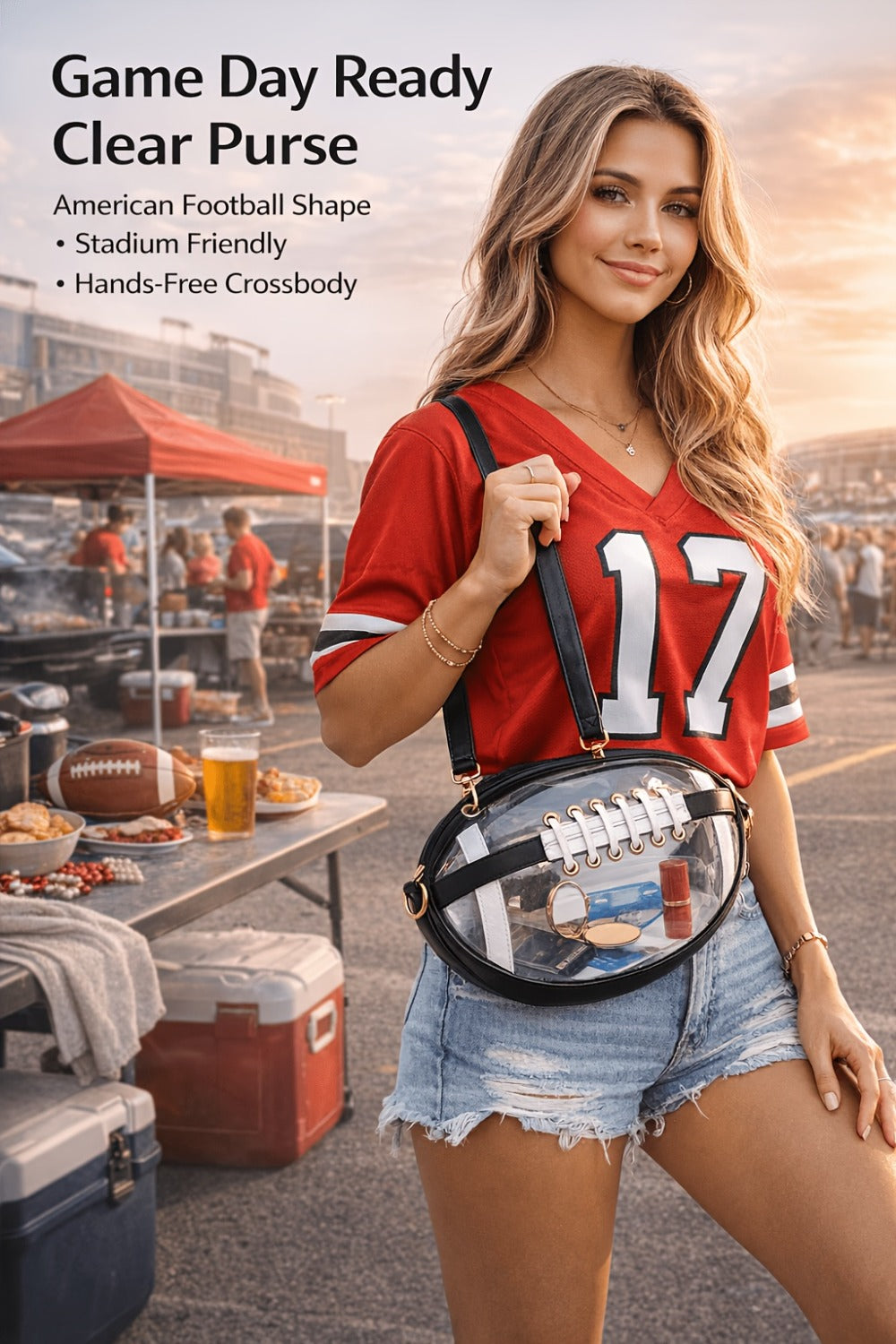 2026 New Stadium Approved Clear PVC Crossbody Bag Ideal For Concerts, Sports, And Outdoor Events Durable And Easy To Clean Features Front Zipper Pocket And Mesh Side Pockets.
