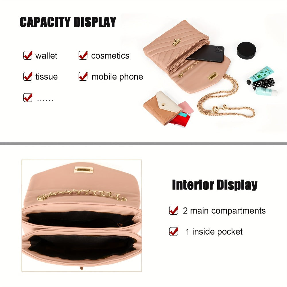 New Fashion Diamond Lattice Soft Chain Bag, Leisure And Easy with Pure Color PU Ladies Daily Travel Crossbody Bag