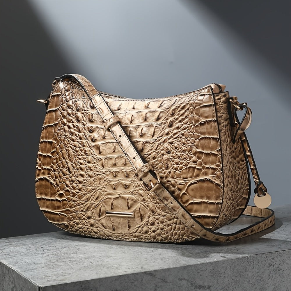 Women' Vintage Crocodile Crossbody Bag Suitable for, & Travel - Handbag with Adjustable Strap, Zipper Closure, Spacious Retro Purse in /, Detachable Shoulder Strap & Textured Crocodile Pattern