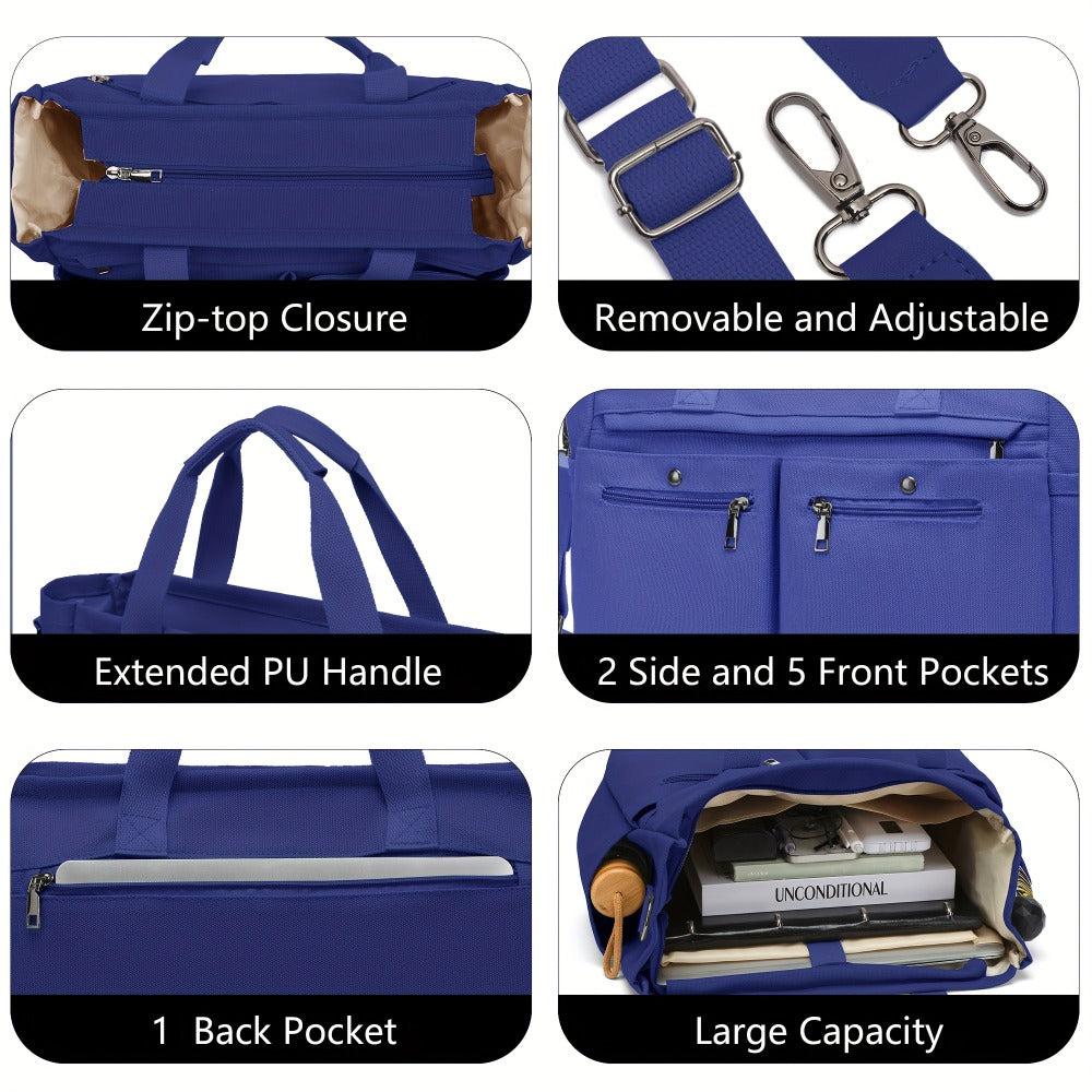 2pcs set of Women's canvas handbags - multi-functional laptop work bag, crossbody shoulder bag, casual and fashionable hobo bag, suitable for travel, fitness and daily use