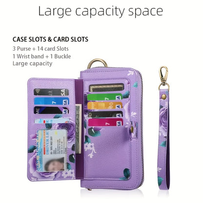 1 Stylish Purple Floral Faux Leather Zipper Wallet – Large Capacity Handbag with Phone Compartment, Multiple Card Slots & Coin Purse Design, Elegant Rose Pattern, Delicate Texture – Perfect Gift for Teens