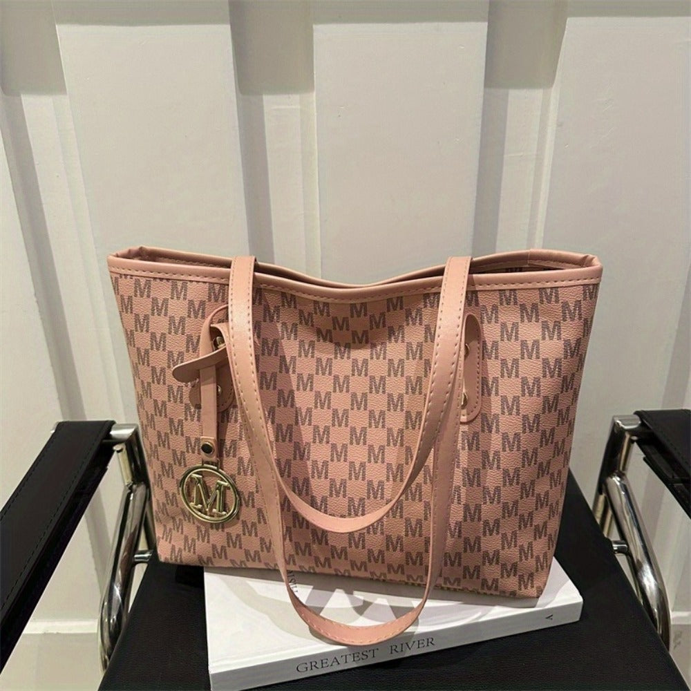 Light Luxury, Minimalist, Fashionable, High-End Texture, Design Sense, Tote Bag, Women'S Retro Checkered Pattern, Large Capacity Shoulder Bag