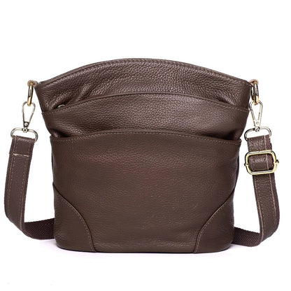 [Elegant Style] Genuine Leather Women'S Crossbody Bag, Double Pockets, Detachable Shoulder Strap, Zipper Closure, Multi-Functional Shoulder Bag, Satchel Bag
