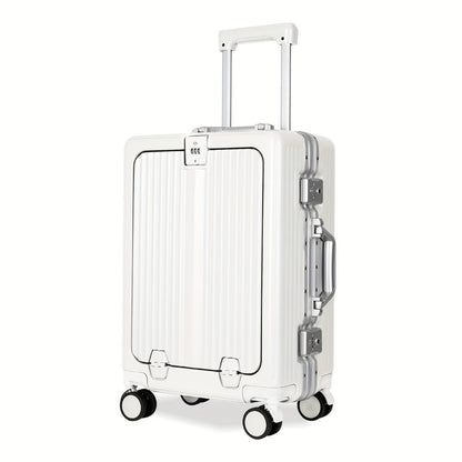 YOUGGELI 1pc 20 Inches Business Luggage Front Opening Computer Compartment Trolley Case, Unique Design Shock Absorption Brake Wheel, Travel Password Boarding Case, With Spinner Wheel