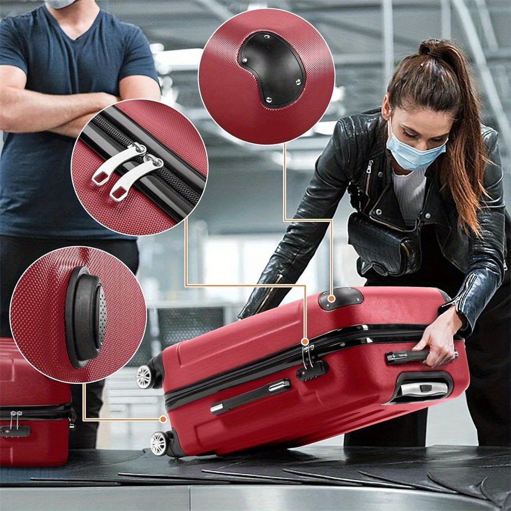 3pcs Heavy-Duty ABS Hardshell Luggage Set with TSA Lock Suitable for Men & Women, Spinner Suitcase Carry-On (20"/24"/28") - Lightweight Travel Suitcases with Password Lock, Iron- Frame, for Domestic & Airports