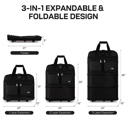 Multi-Functional Expandable Foldable Luggage with Spinner Wheels & Removable Strap,Water-repellent Collapsible Rolling Suitcase,Large Capacity Travel Bag for Home Storage,Moving,Trip, Outdoor Sport - 30in 36in 40in - Red/Navy/Black