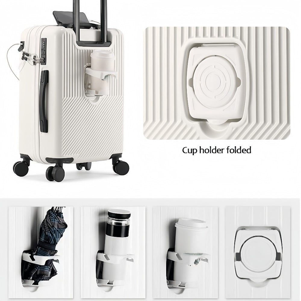 Large Capacity Trolley Case with Front Open Compartment, Functional Travel Suitcase, Luggage with Password Lock And Cup Holder, to Make Your Journey More Convenient And Safe