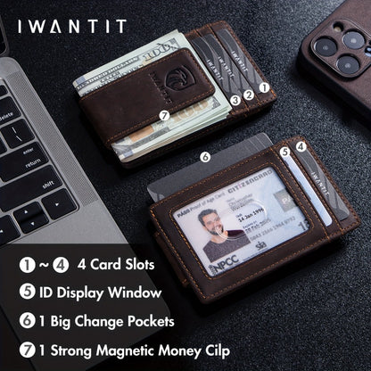 [Genuine Leather Card Holder] Ultra-Thin RFID Anti-Theft Credit Card Holder, Genuine Leather Front Pocket Wallet, With Id Card Window, Ultra-Thin Minimalist Men's Card Holder