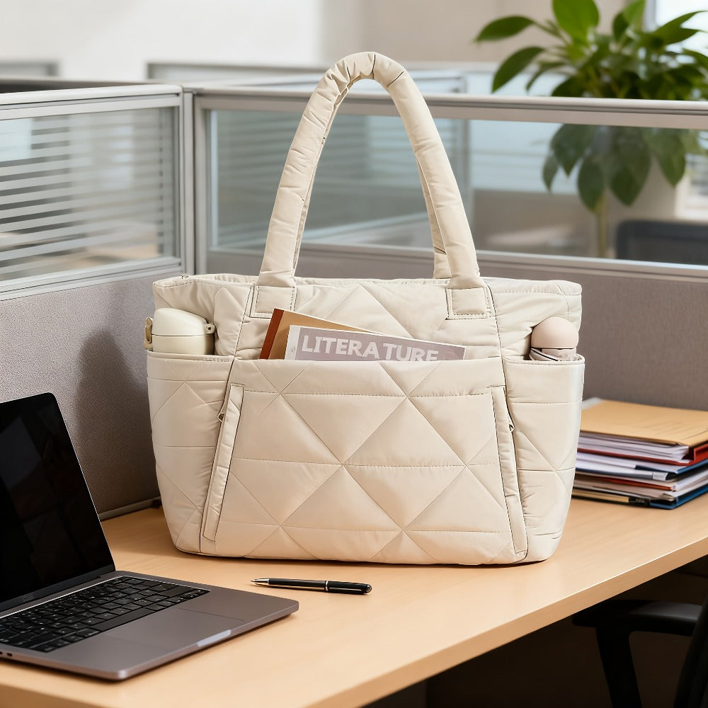 Leige Quilted Large-capacity Travel Tote Bag | Can Hold Notebooks and Water Bottles, Suitable for Daily Commuting, Shopping, Exercising, and Short Trips, Practical and Versatile, Enhances Style, Machine Washable, Zipper Closure, Utility Pocket