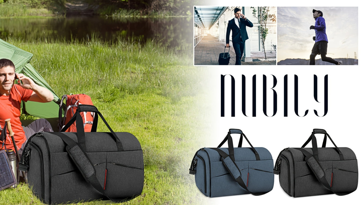 RAINSMORE Carry On Garment Bag Convertible Suit Travel Bag With Shoes Compartment Large Hanging Garment Duffel Bag Weekender Duffle Bag For Men Women, Black