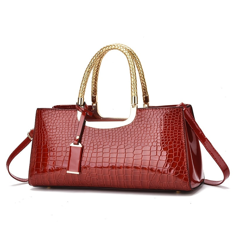 [Parties, Weddings, Formal] Elegant Black Dinner Handbag in Alligator with Golden Hardware And Removable Strap - Fashion Ladies Shoulder Crossbody Bag for Parties, Weddings And Formal Events, Wedding Clutches | Luxury Women's Bags | Glossy