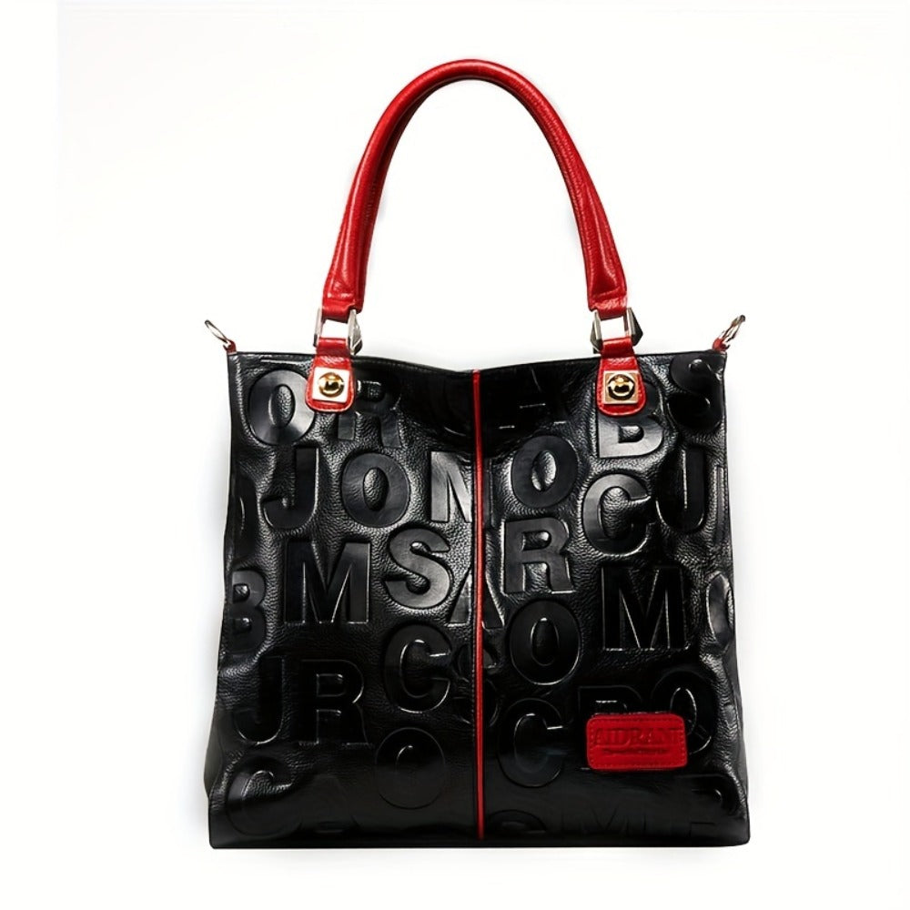 Head Layer Cowhide Letter Bag, Fashionable Motorcycle Bag, Tote Bag, Genuine Leather Women'S Bag, Handbag, Shoulder Bag, Fashionable Hand-held Crossbody Bag