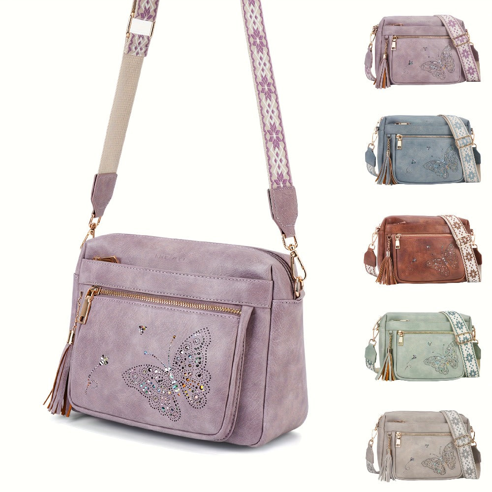 Butterfly Crossbody Purse For Women, Lightweight Medium Crossbody Bag Soft Faux Material Women'S Shoulder Handbags With Tassel Mothers Day Gift